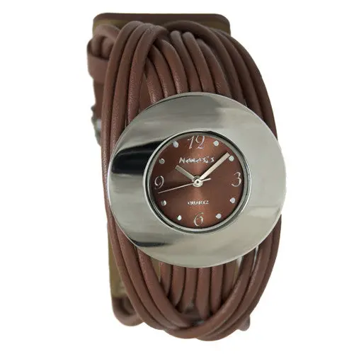 Ufo Women’S Brown Analog Watch With Thin Brown Leather Cuff Bracelet 1