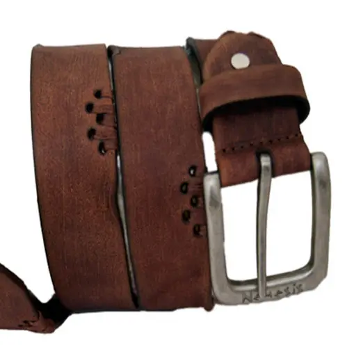 Vintage-Style Distressed Brown Leather Belt 1