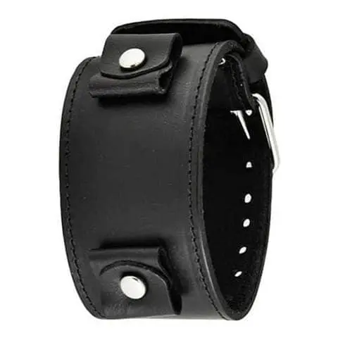 Wide Black Leather Cuff With Contrast Stitching 1