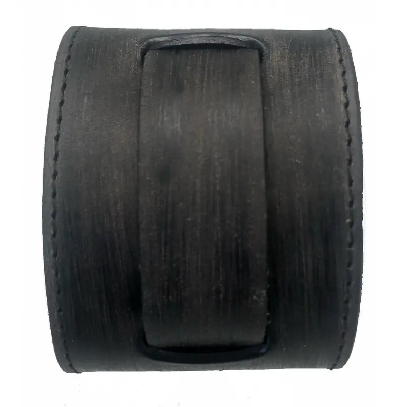 Wide Distressed Charcoal Leather Cuff Vkst 1