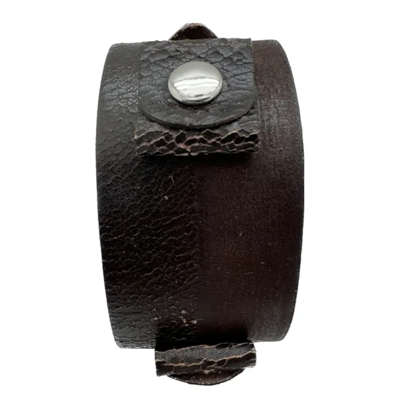 Widened Distressed Dark Brown Leather Cuff – Bold Textured Band 1