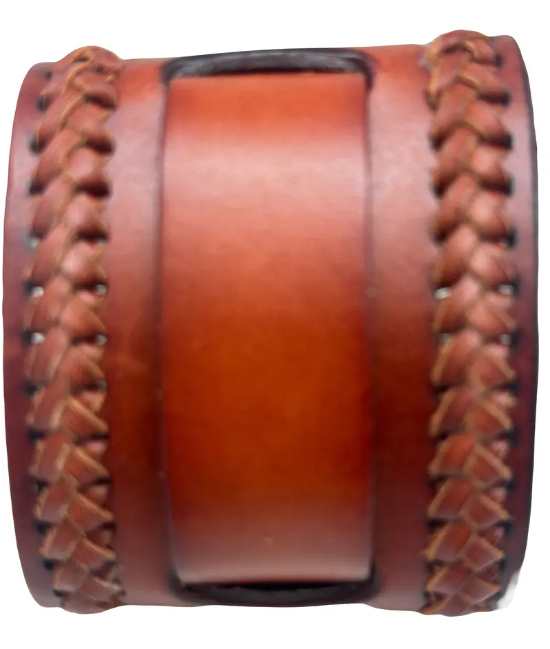 Woven Brown Leather Wide Watch Cuff – Universal Fit 1