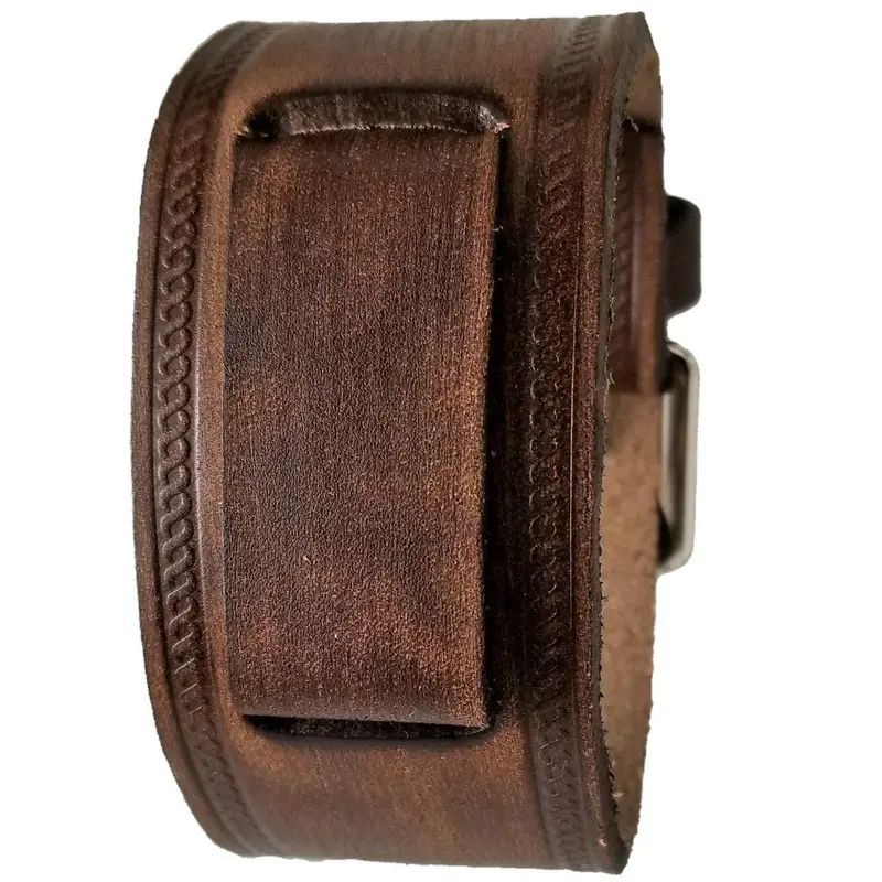 Woven Distressed Brown Leather Cuff Bracelet 1