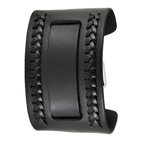 Woven-Style Wide Black Leather Cuff 1