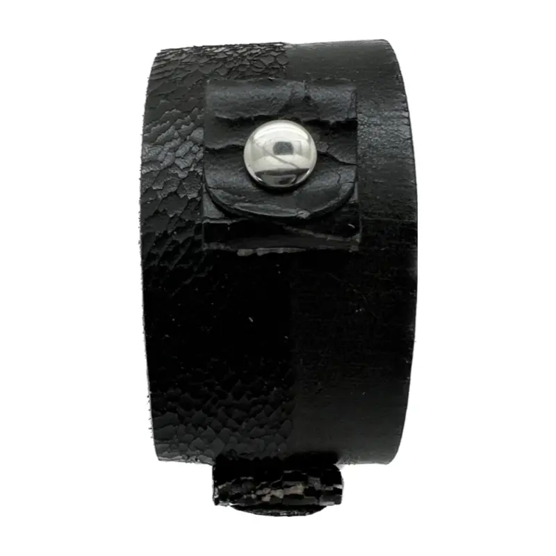 Wrinkled Distressed Black Leather Cuff – Feminine Contemporary Style 1