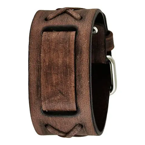 X-Motif Distressed Dark Brown Leather Cuff For Women 1