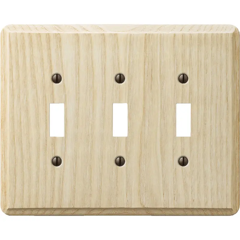 Amerelle Solid Ash Toggle Switch Plate – 3-Gang Unfinished Wood Wall Cover 1