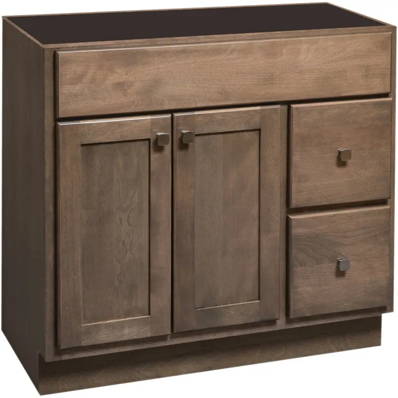 Bertch Bear Creek Driftwood Vanity Base – 36" W × 34.5" H × 21" D, Two-Door Two-Drawer Design 1