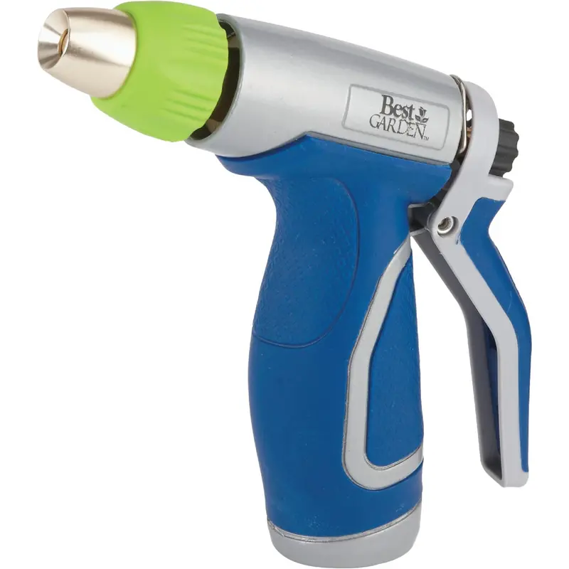 Best Garden Metal Pistol-Grip Hose Nozzle – Adjustable Flow, Blue & Gray Finish 1