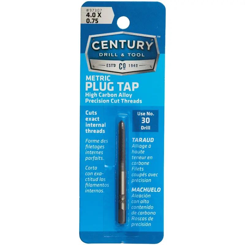 Century Drill & Tool Carbon Steel Metric Tap, 4.0 Mm X 0.75 Mm Pitch 1