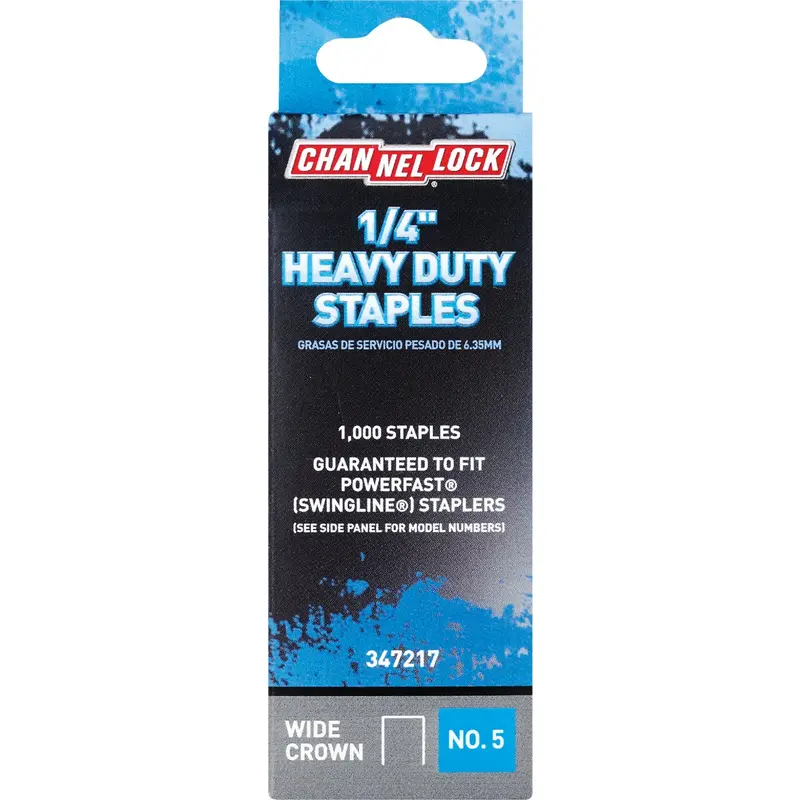 Channellock No. 5 Heavy-Duty Wide-Crown Staples – 1/4 In, 1000-Pack 1