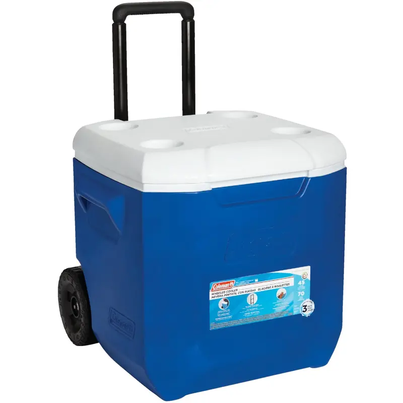 Coleman 45-Quart 2-Wheeled Cooler – Blue, Durable Rolling Design 1