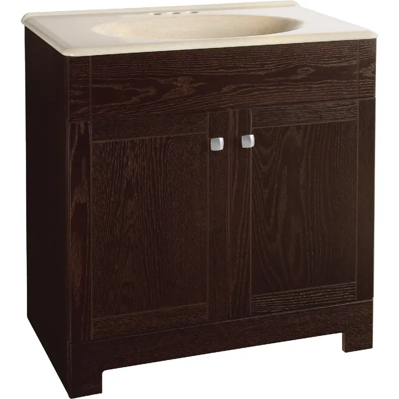 Continental Cabinets Sedona Vanity In Java Oak Finish – 30.75-Inch W X 32.75-Inch H X 18.5-Inch D With Beige Solid Surface Top 1