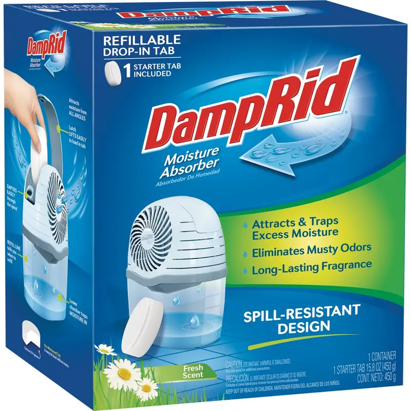 Damprid Fresh Scent Moisture Absorber – 15.8 Oz Spill-Resistant Refillable Dehumidifier 1