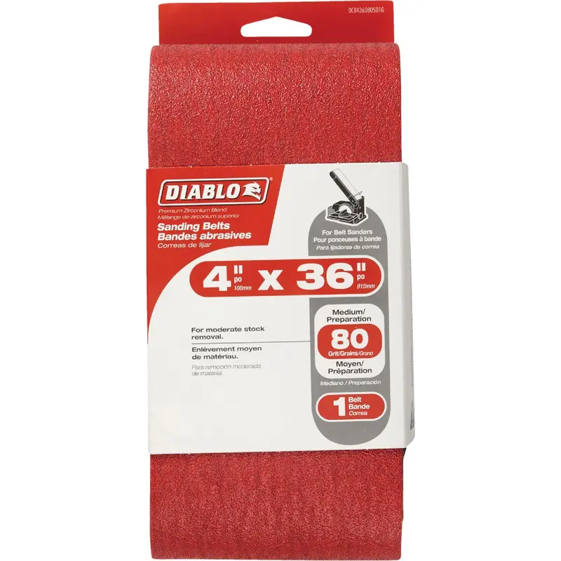 Diablo 4" X 36" 80-Grit Sanding Belt – Durable General-Purpose Abrasive For Belt Sanders 1