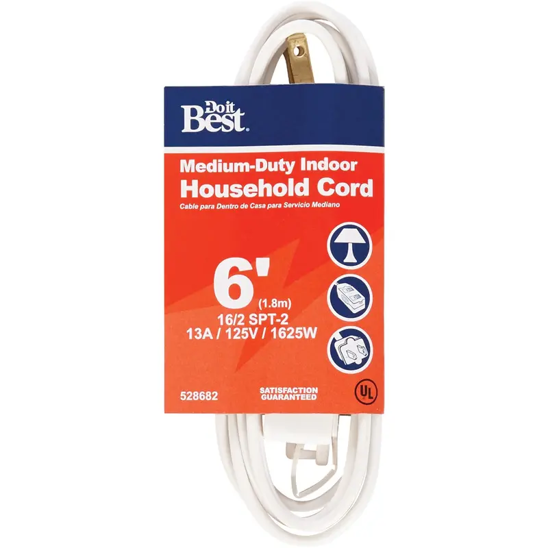 Do It Best 6-Foot 16/2 White Extension Cord With Cube Tap For Convenient Power Access 1