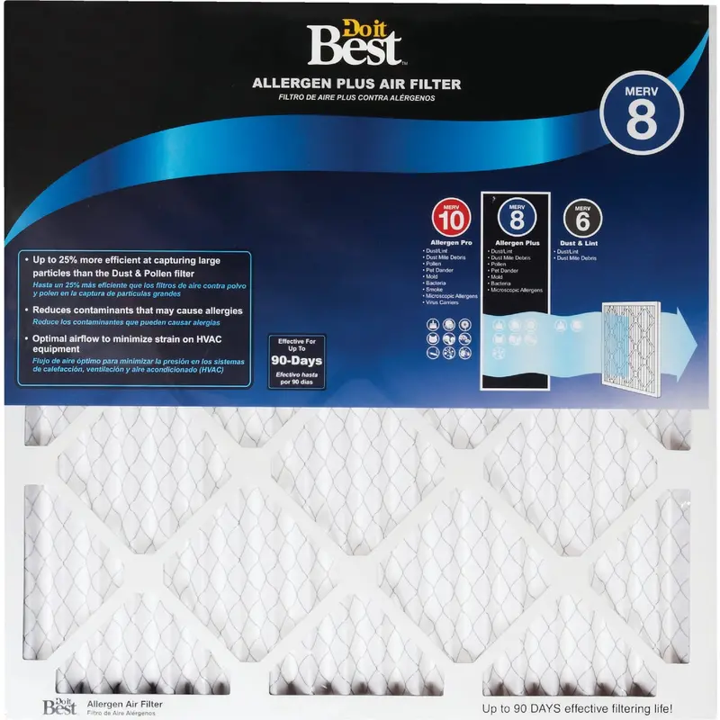 Do It Best Allergen Plus Furnace Filter – 20" × 25" × 1", Merv 8 Rating 1