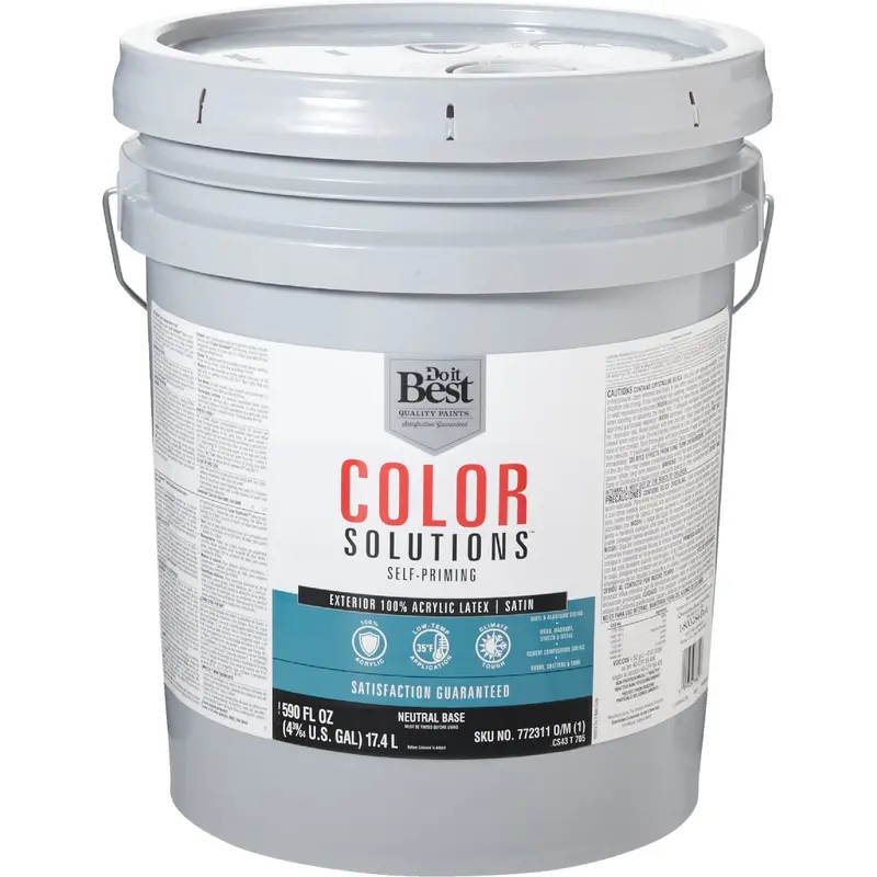 Do It Best Color Solutions Exterior House Paint – 5 Gal, 100% Acrylic Latex, Self-Priming Satin Finish 1