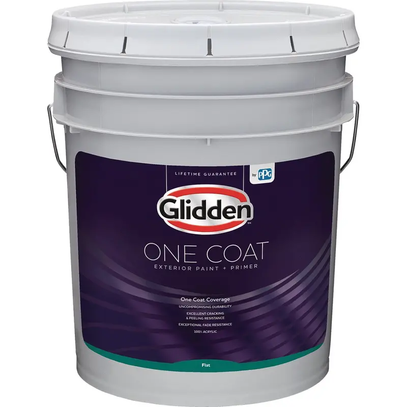 Glidden One-Coat Exterior Paint + Primer – Flat White & Pastel Base, 5-Gallon Can 1