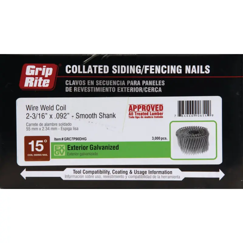 Grip-Rite Hot-Dipped Galvanized Siding Nails – 15° Wire Weld, 2.125 In X 0.092 In, 3000-Pack 1