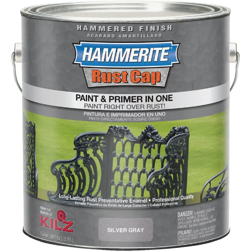Hammerite Rust Cap Hammered Finish Paint & Primer – Silver Gray, 1 Gallon 1