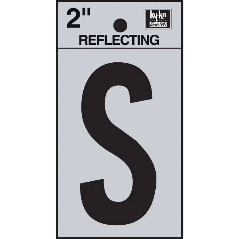 Hy-Ko Reflective Vinyl Letter 'S': 2" Tall, Adhesive-Backed 1