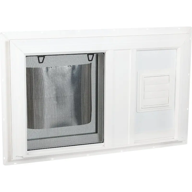 Interstate 5100 White Vinyl Basement Hopper Window – 32" W × 19" H With Dryer Vent 1