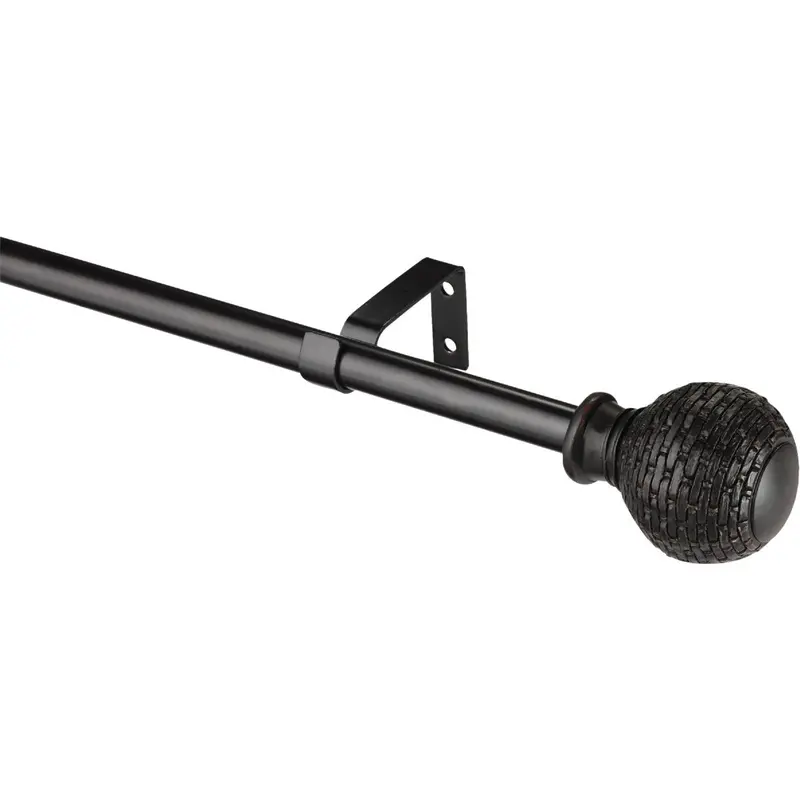 Kenney Adjustable Woven Brown Curtain Rod – 90 To 130 Inches, 5/8-Inch Diameter, Single Rod 1