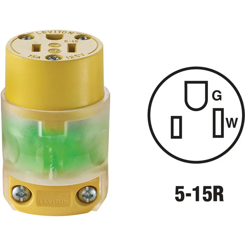 Leviton Illuminated Cord Connector – 15A, 125V, 3-Wire, 2-Pole, On/Off Indicator Light 1