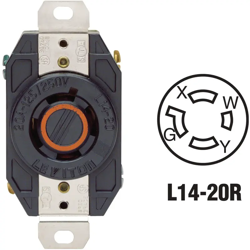 Leviton L14-20R Locking Receptacle – 20A, 125V/250V Black Industrial-Grade Outlet 1