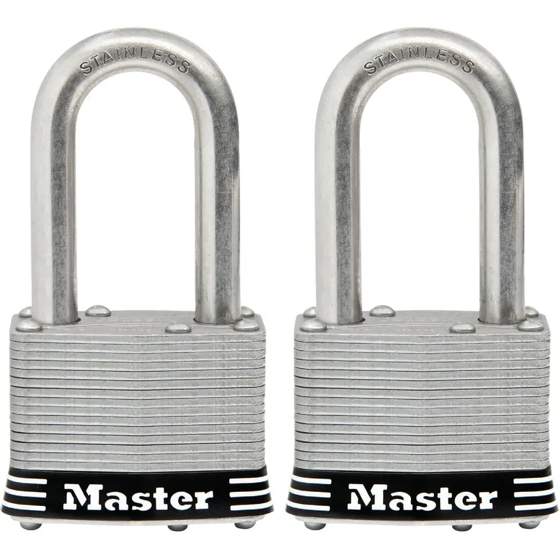 Master Lock Laminated Stainless Steel Padlock – 1-3/4-Inch Body, 1-1/2-Inch Shackle, Keyed Alike (2-Pack) 1