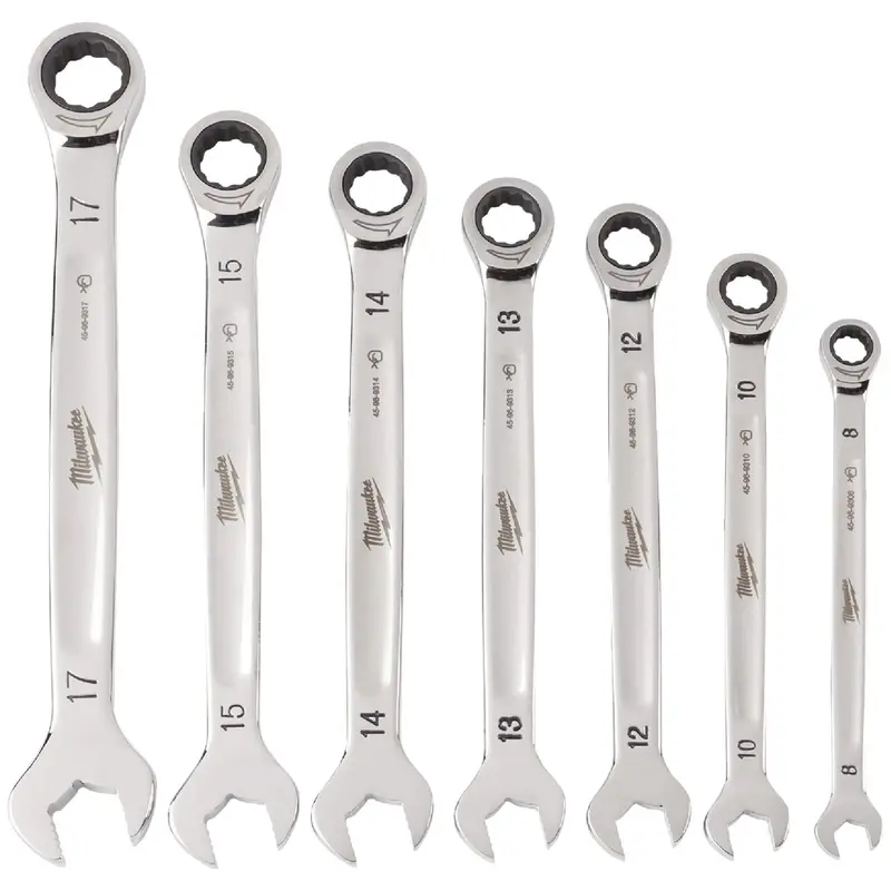 Milwaukee 12-Point Ratcheting Combination Wrench Set – Metric, 7-Piece Forged Steel Kit 1