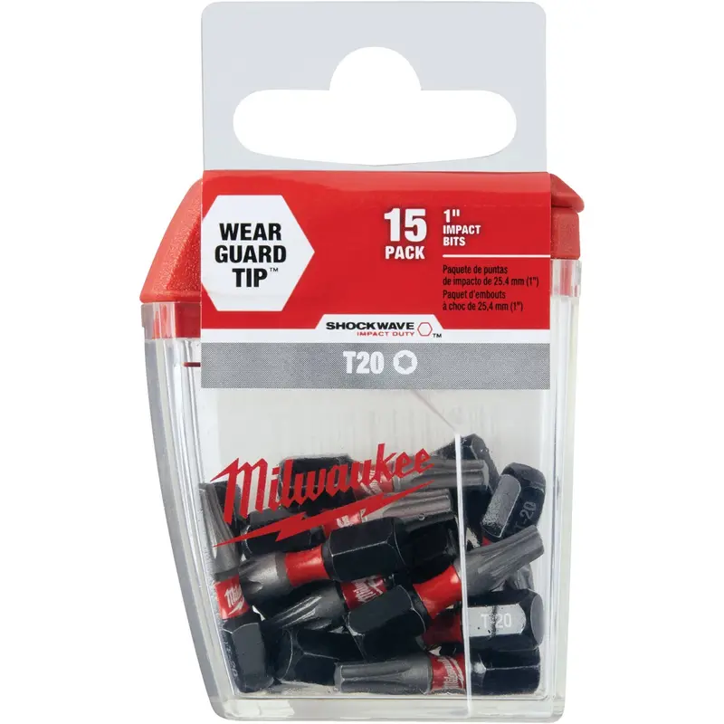 Milwaukee Shockwave Torx Insert Bit – T20 Size, 1-Inch Length, 15-Pack For Impact Driving 1