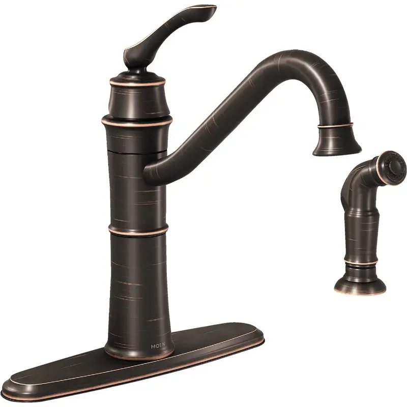 Moen Wetherly Kitchen Faucet – Single-Handle Lever With Side Spray, Mediterranean Bronze Finish 1