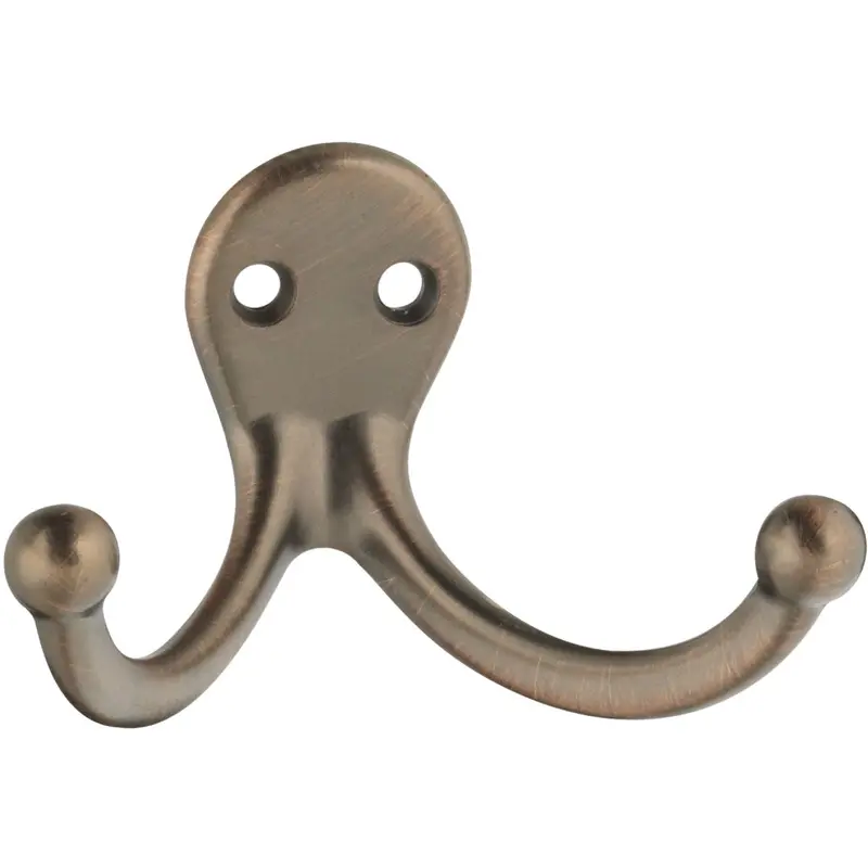 National Antique Bronze Wardrobe Hook – Double-Hook Design, 2 Per Card 1