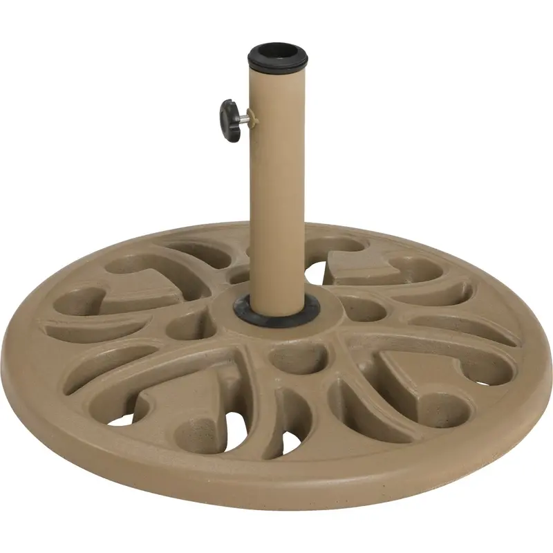 Outdoor Expressions Polyresin Umbrella Base – 20-Inch Round Tan Weighted Stand 1