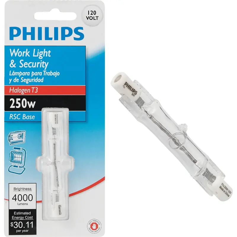 Philips T3 Halogen Work Light Bulb – 250W, 120V, Clear Rsc Base 1