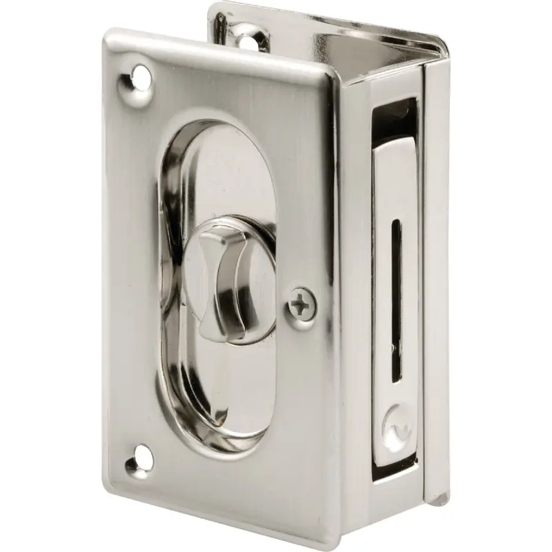 Prime-Line Satin Nickel Pocket Door Privacy Lock – 3-3/4-Inch Backset 1