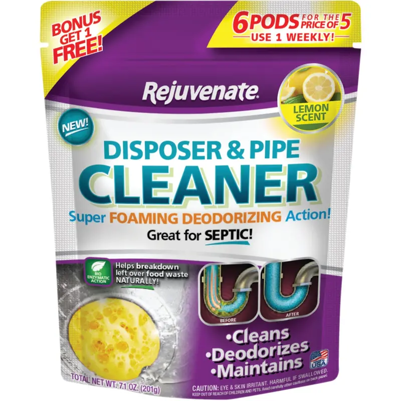 Rejuvenate Lemon-Scented Garbage Disposal & Pipe Cleaner – 6-Count Maintenance Kit 1
