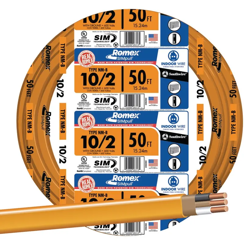 Romex Nmw/G Electrical Wire – 10/2 Solid Orange, 50-Foot Roll, Outdoor Rated 1