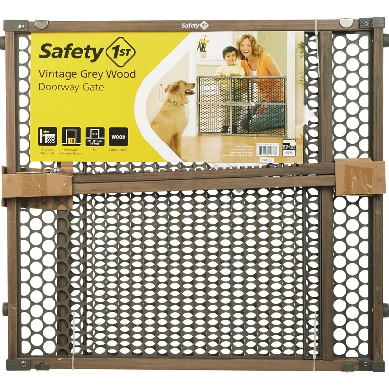 Safety 1St Vintage Gray Wooden Doorway Gate – 24" Height, Pressure-Mount Safety Barrier 1
