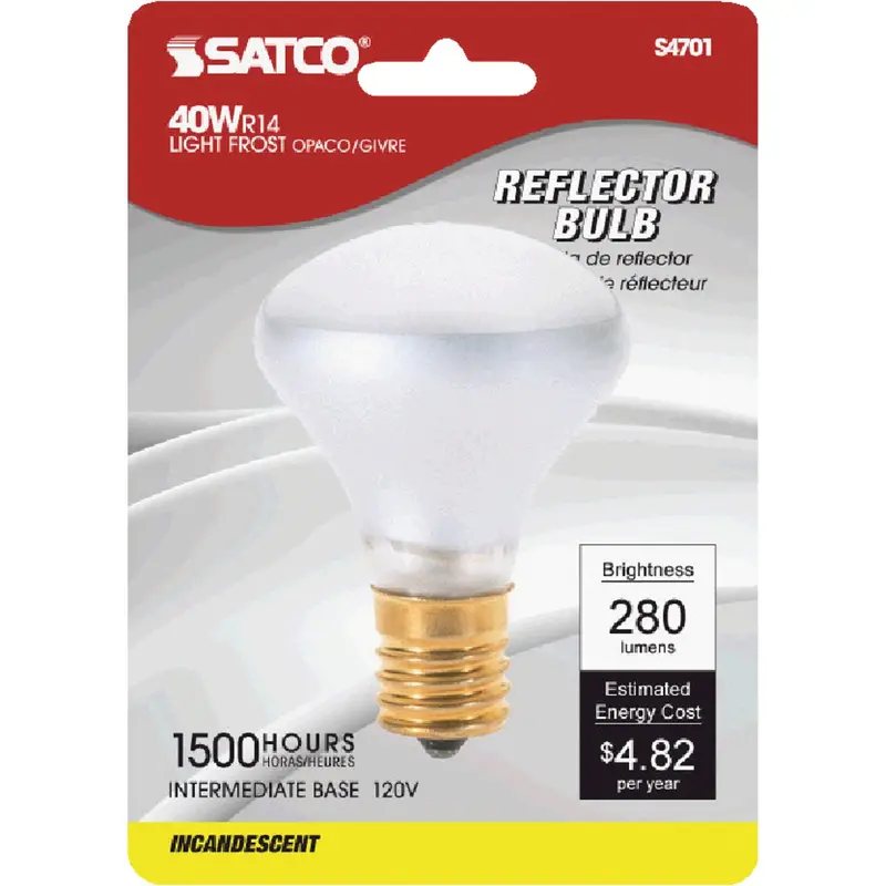 Satco Frosted R14 Reflector Floodlight Bulb – 40W Intermediate Base Incandescent 1