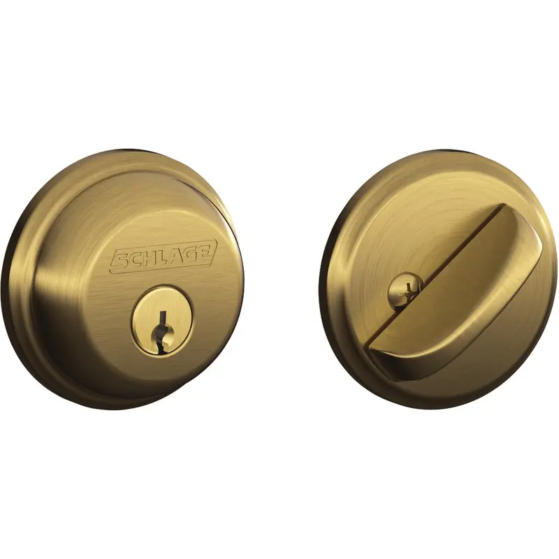 Schlage Antique Brass Single-Cylinder Deadbolt Lock Set 1