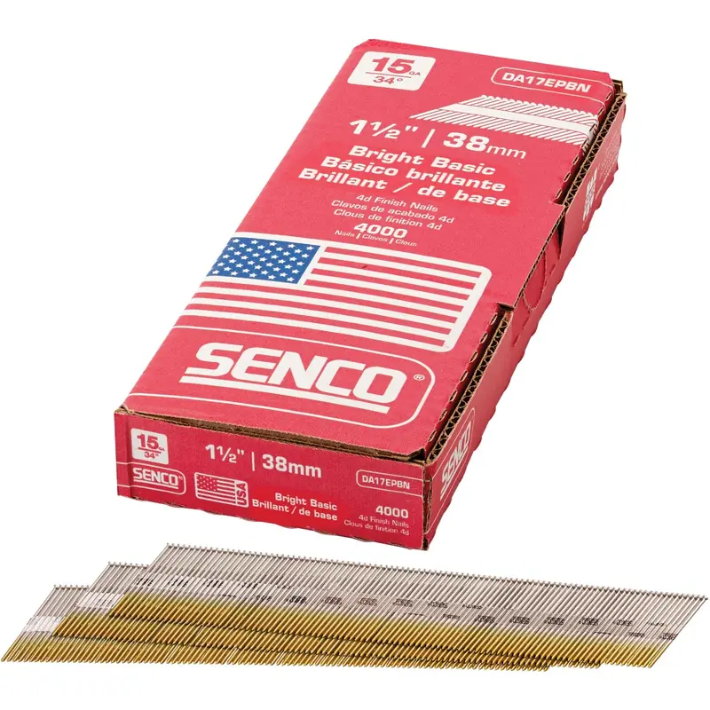 Senco 15-Gauge 34° Angled Finish Nails – 1-1/2", Bright Finish, 4000-Count Box 1