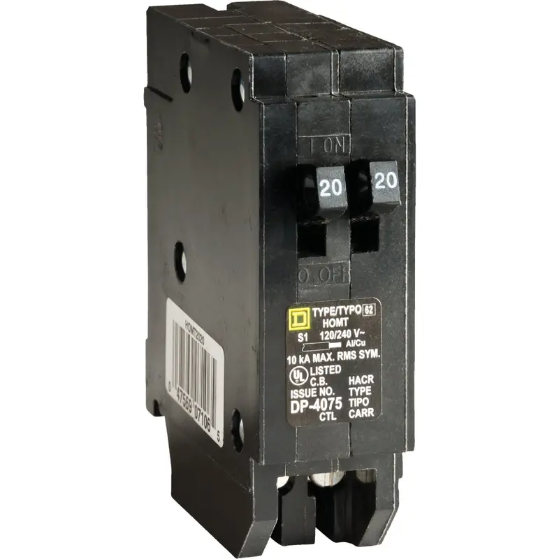 Square D Homeline Tandem Circuit Breaker, 20A Dual-Pole, Standard Trip 1