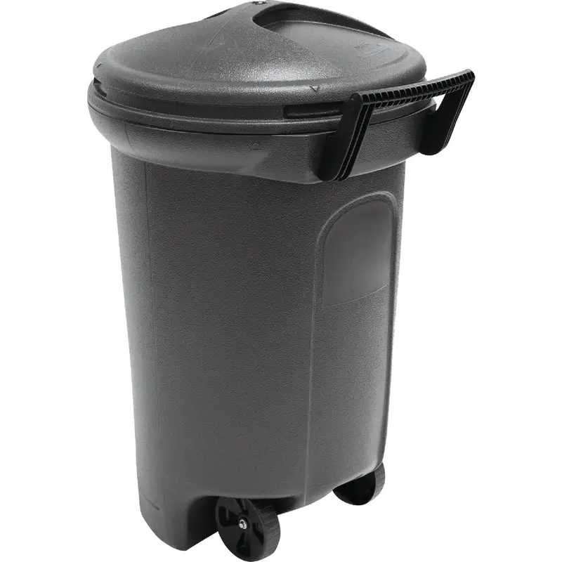 United Solutions Rough & Rugged Wheeled Trash Can – 32-Gallon, Black, Locking Lid 1