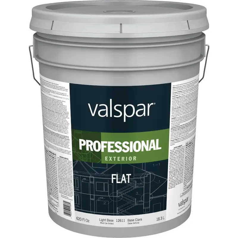 Valspar Professional Exterior House Paint – 100% Acrylic Flat Finish, Light Base, 5-Gallon Pail 1