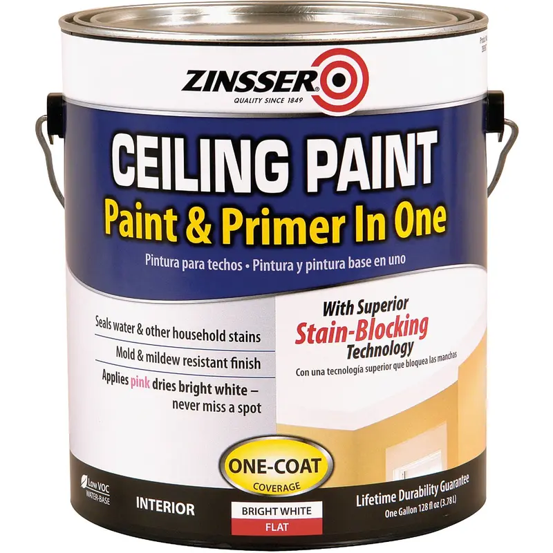 Zinsser Bulls Eye 1-2-3 Plus Latex Primer & Paint For Ceilings – Bright White, 1-Gallon Stain-Blocking Flat Finish 1