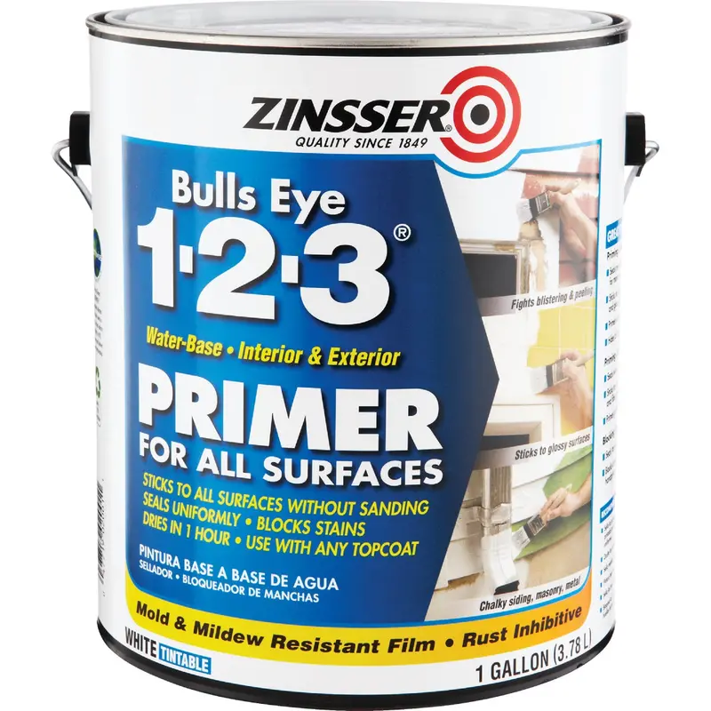 Zinsser Bulls Eye 1-2-3 Primer – Water-Based Stain-Blocking Formula For Interior & Exterior Use (1 Gallon, White) 1